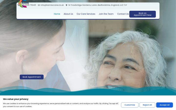 Screenshot of bamisccare.co.uk