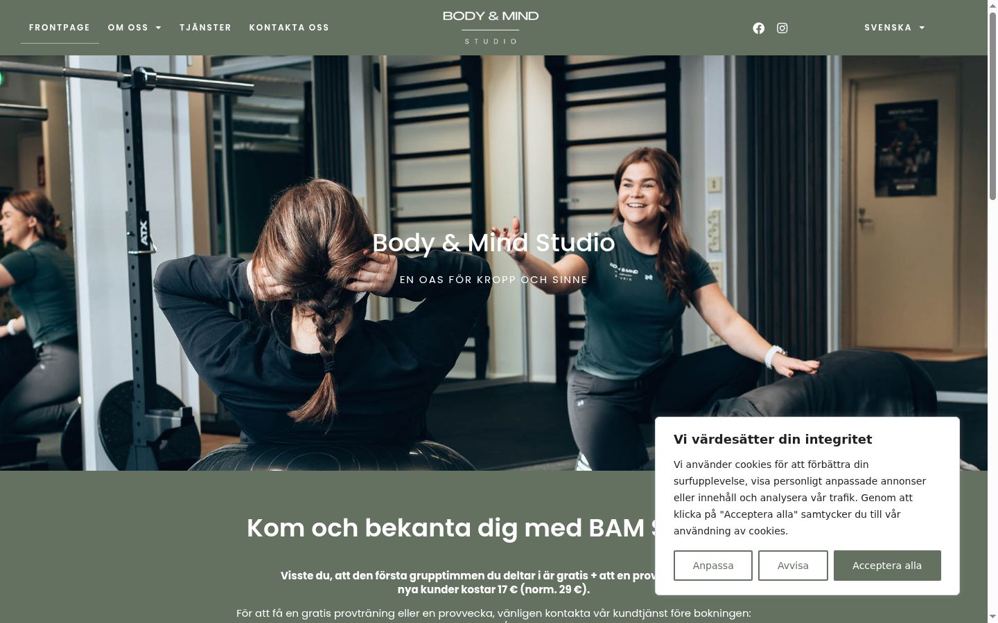 Skärmbild av samtyckesbannern som visades före någon interaktion