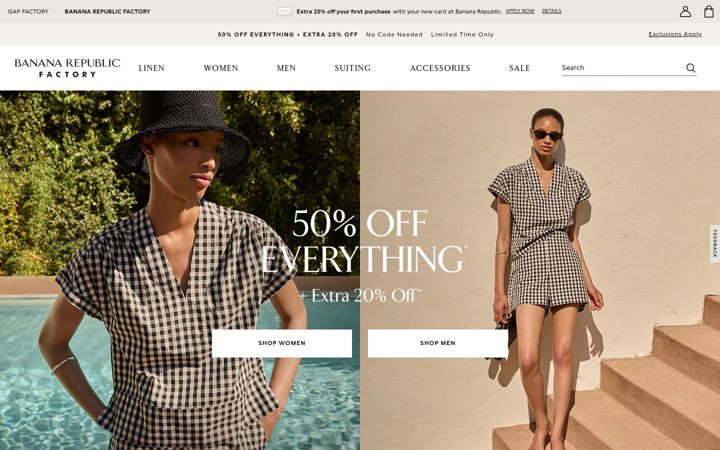 Screenshot of bananarepublicfactory.com