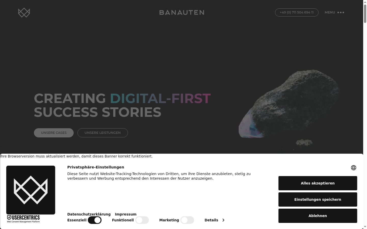 Screenshot of the consent banner shown before any interaction