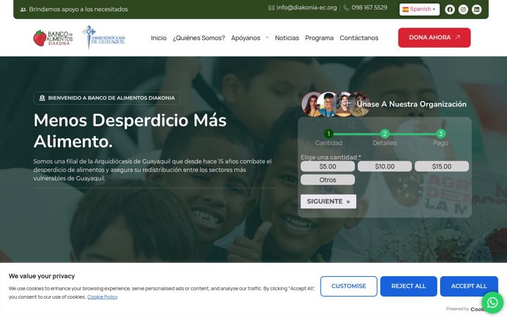 Screenshot van bancodealimentosdiakonia.org