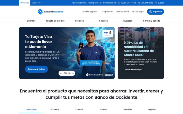 Screenshot of bancodeoccidente.com.co
