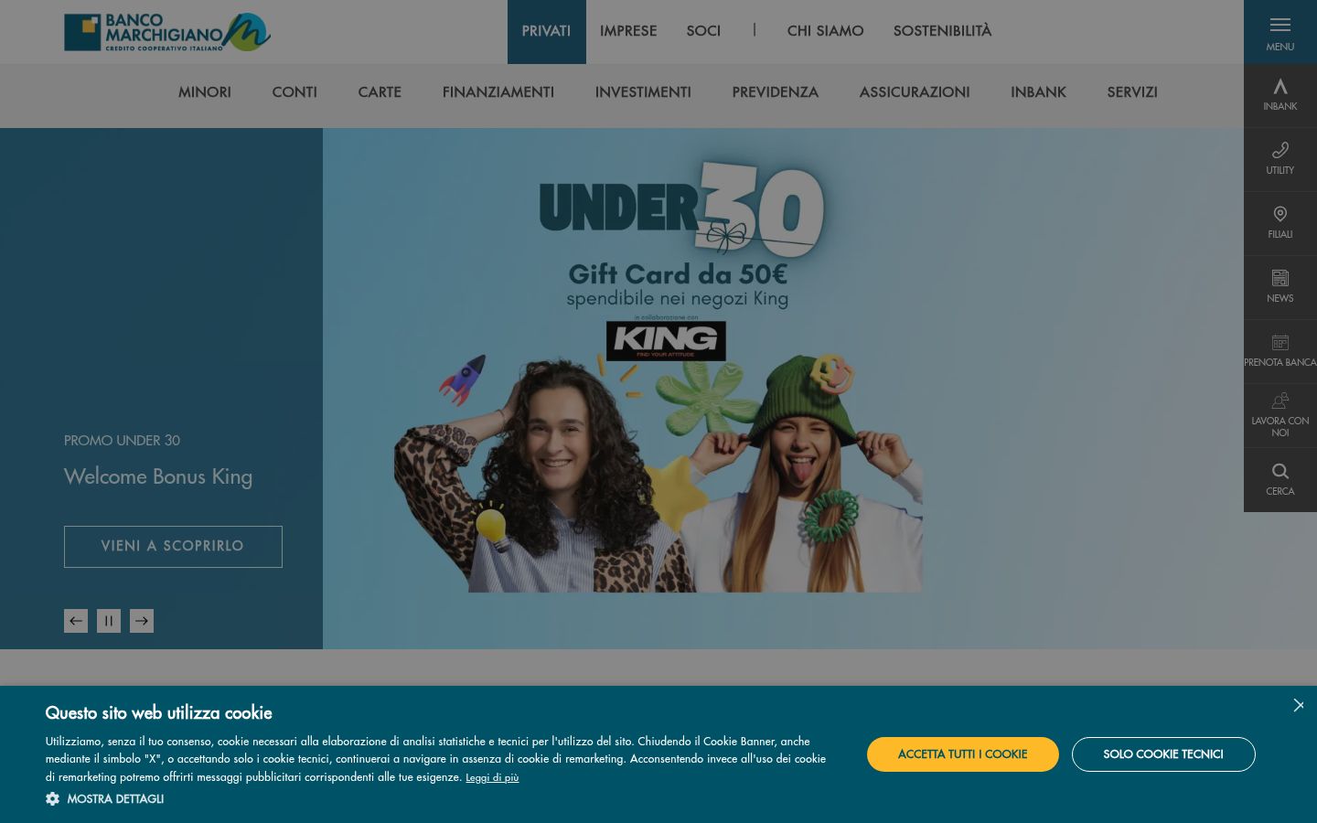 Screenshot del banner di consenso mostrato prima di qualsiasi interazione