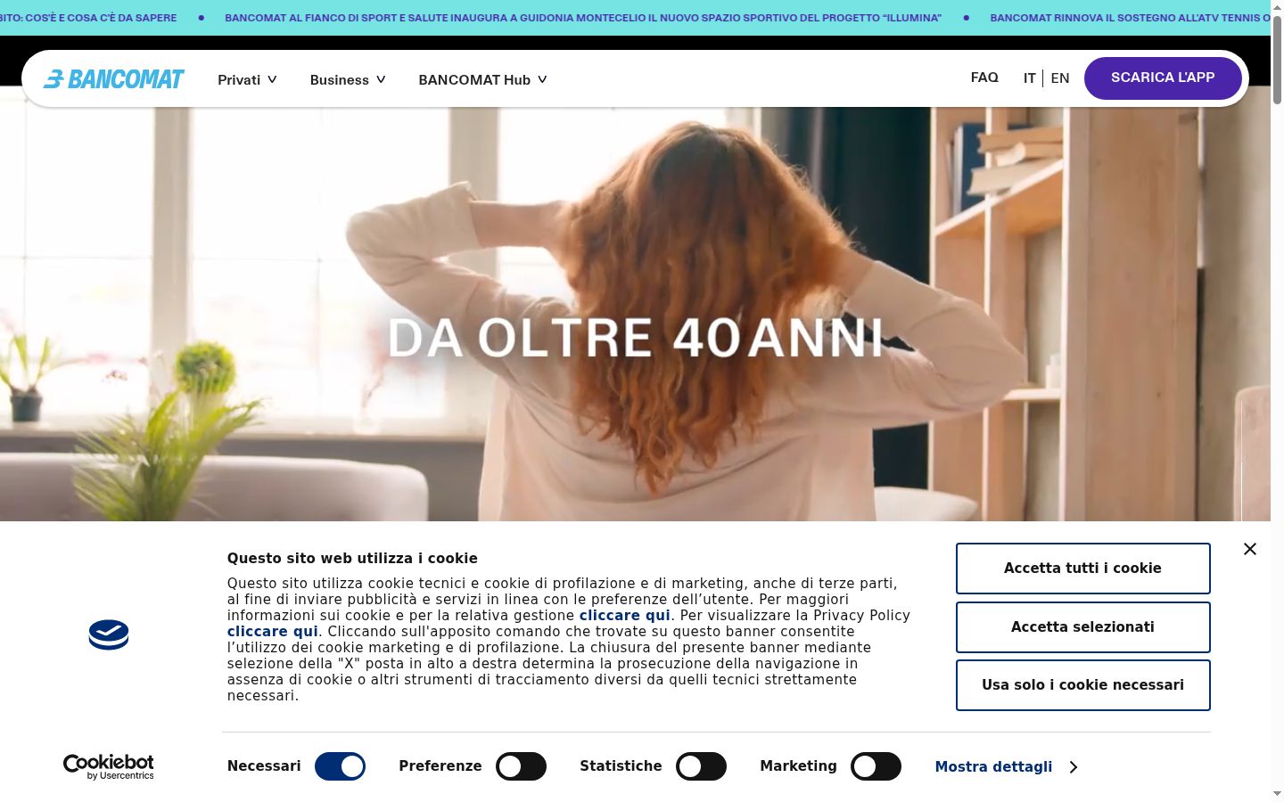 Screenshot del banner di consenso mostrato prima di qualsiasi interazione