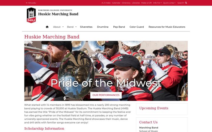 Screenshot of band.niu.edu