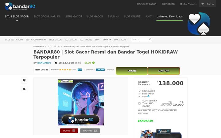Screenshot of bandar80168login.com