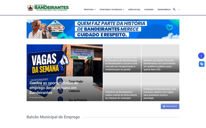Screenshot of bandeirantes.ms.gov.br