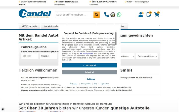 Screenshot of bandel-online.de