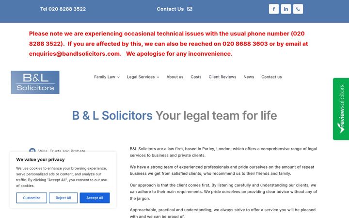 Screenshot of bandlsols.co.uk