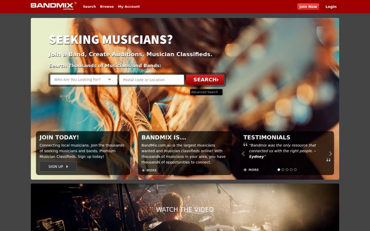 Screenshot stránky bandmix.com.au