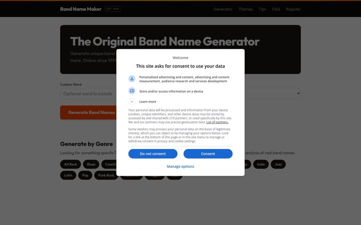 Screenshot of bandnamemaker.com