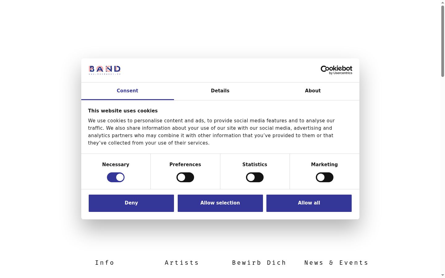 Capture d'écran de la bannière de consentement affichée avant toute interaction