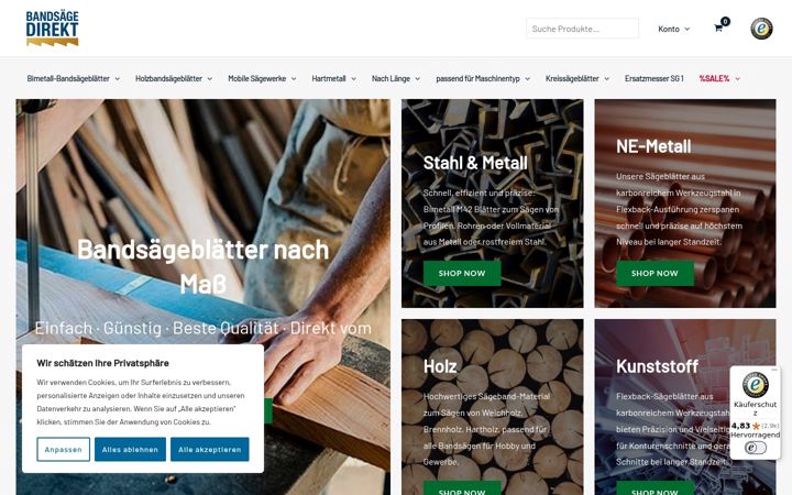 Screenshot of bandsaegedirekt.de