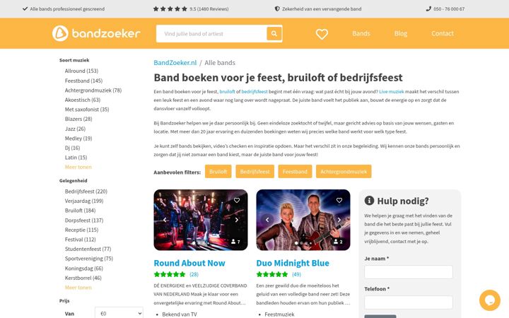 Screenshot of bandzoeker.nl