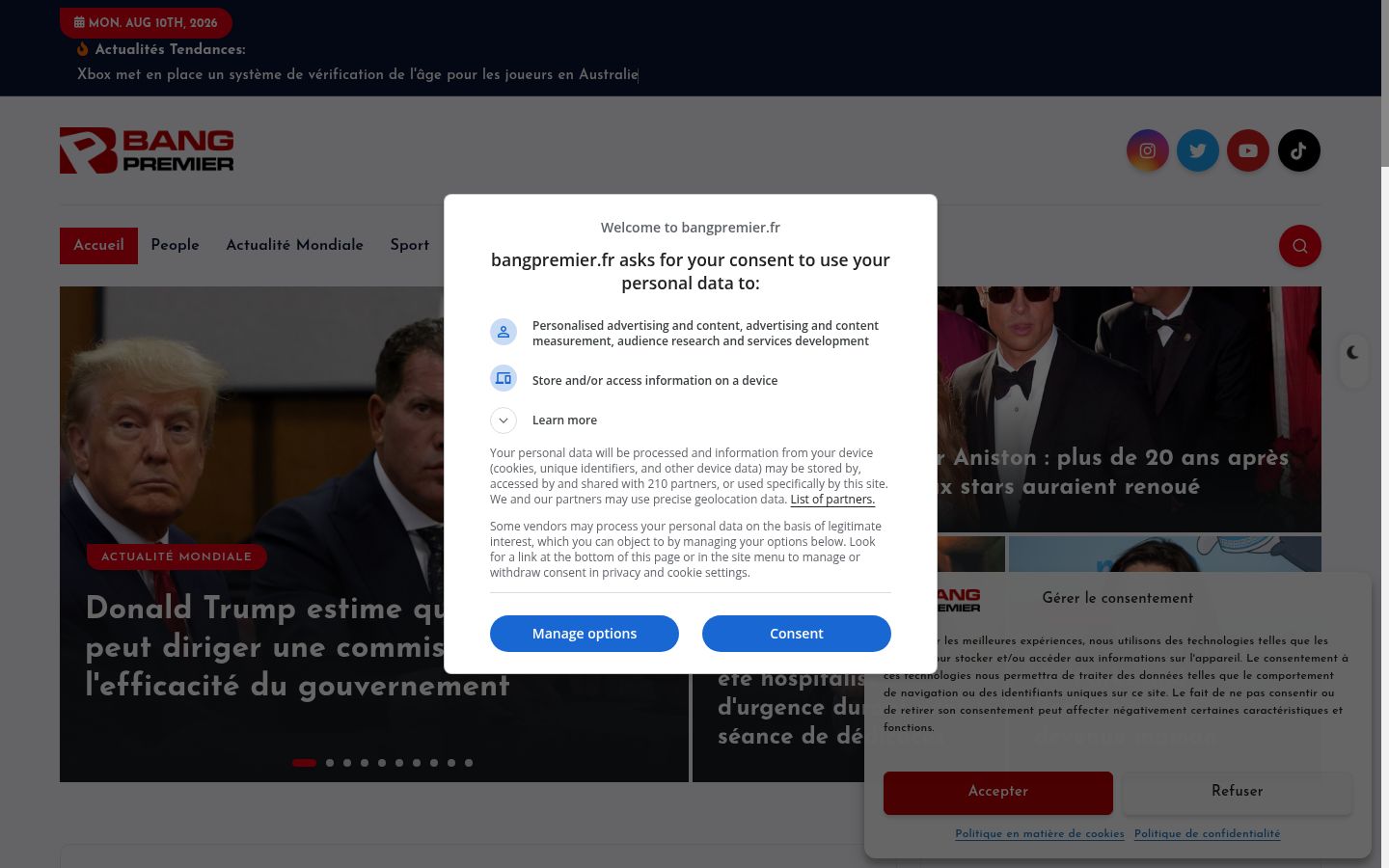 Captură de ecran a bannerului de consimțământ afișat înainte de orice interacțiune
