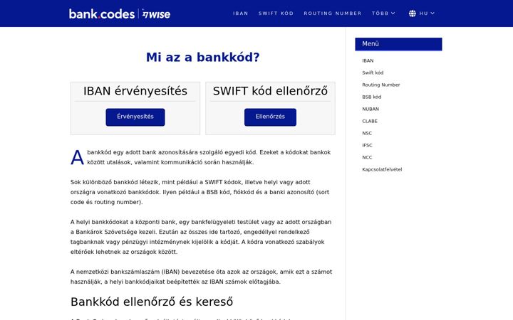 Screenshot of bank-codes.hu