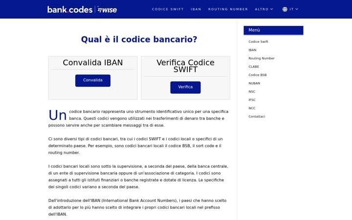 Screenshot of bank-codes.it
