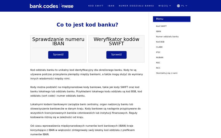 Screenshot of bank-codes.pl
