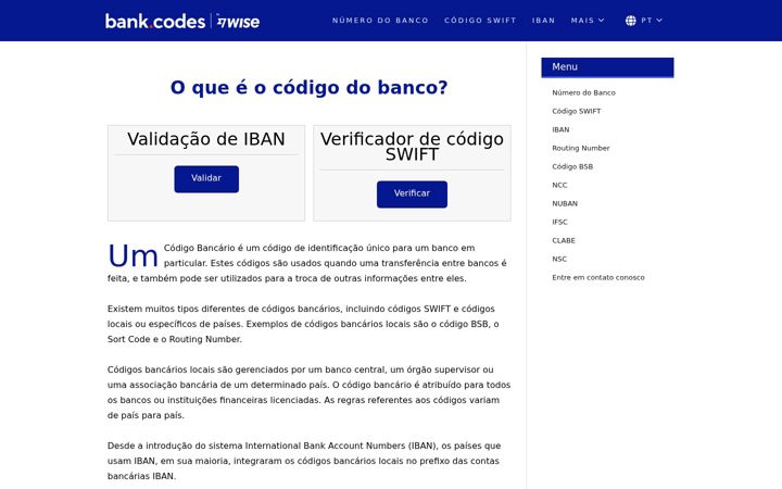 Screenshot of bank-codes.pt