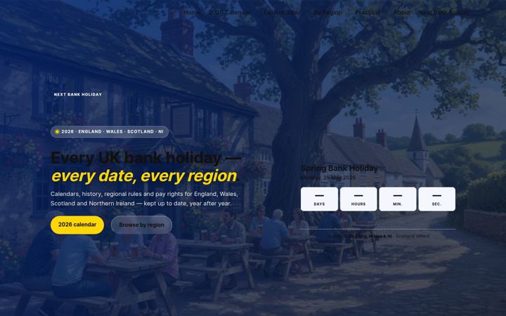 Screenshot of bank-holidays-uk.co.uk
