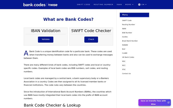 Screenshot of bank.codes