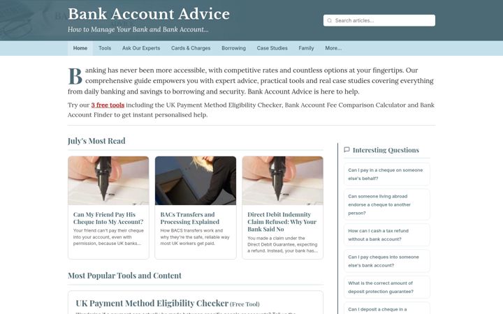 Screenshot of bankaccountadvice.co.uk