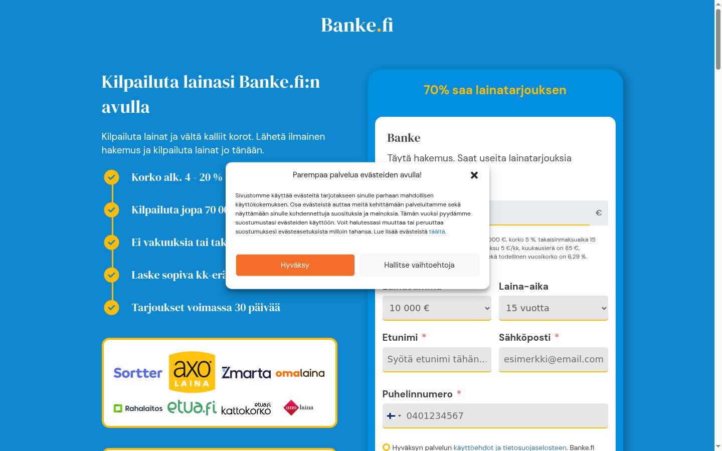 Screenshot del banner di consenso mostrato prima di qualsiasi interazione