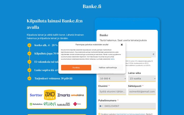 Screenshot of banke.fi