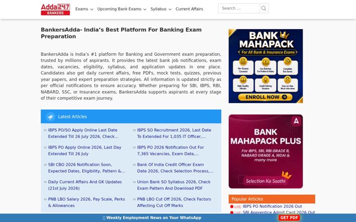 Screenshot of bankersadda.com