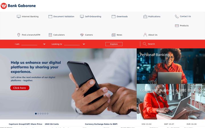 Screenshot of bankgaborone.co.bw