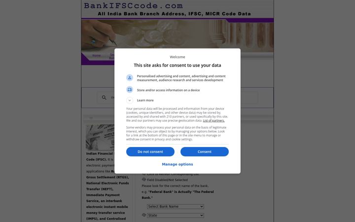 Screenshot of bankifsccode.com