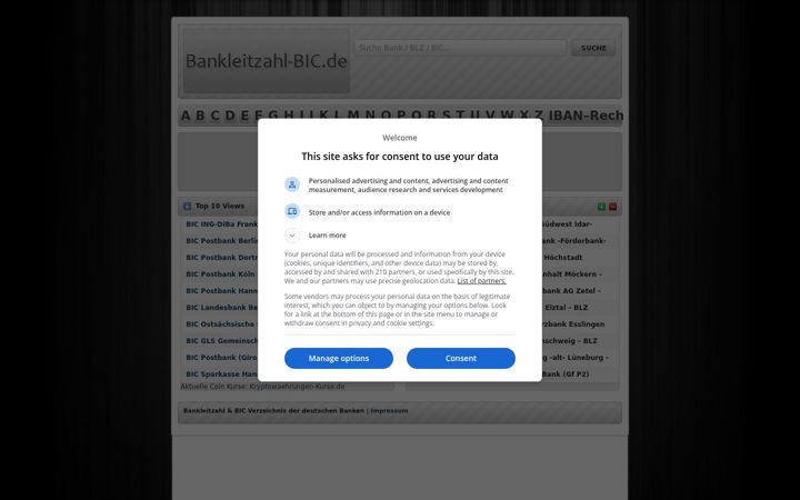Screenshot του bankleitzahl-bic.de