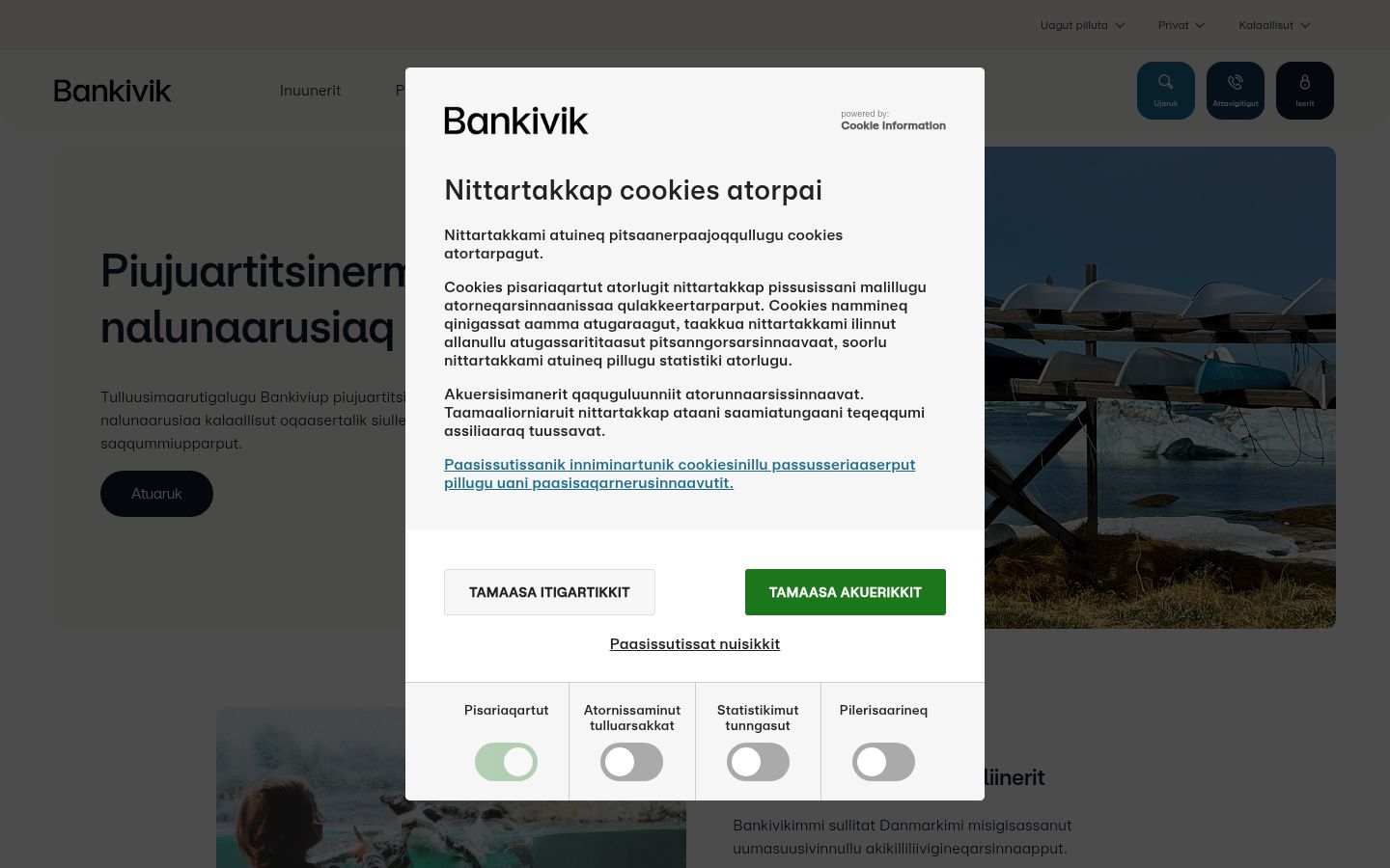 Skärmbild av samtyckesbannern som visades före någon interaktion