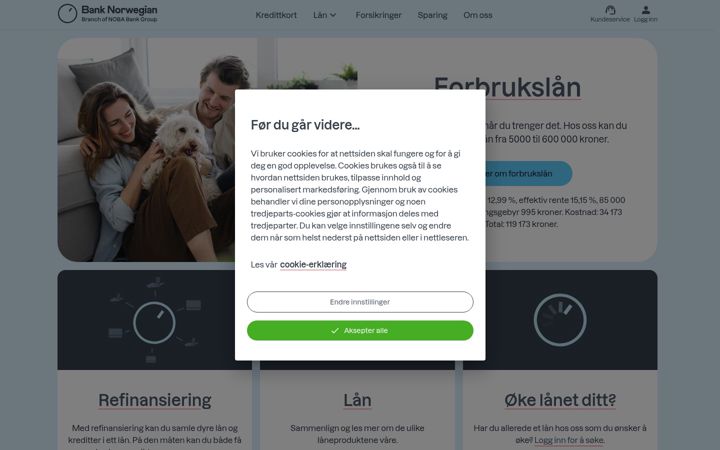 Screenshot of banknorwegian.no
