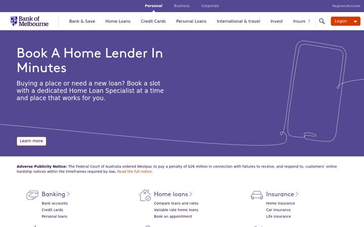 Screenshot of bankofmelbourne.com.au