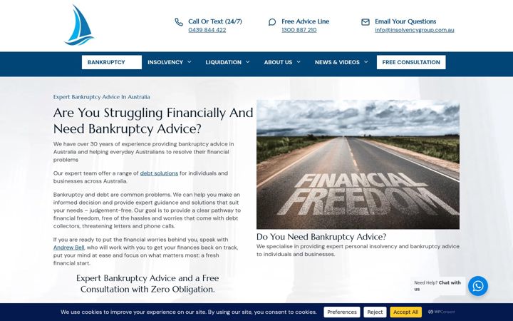 Skjámynd af bankruptcyadvisorycentre.com.au