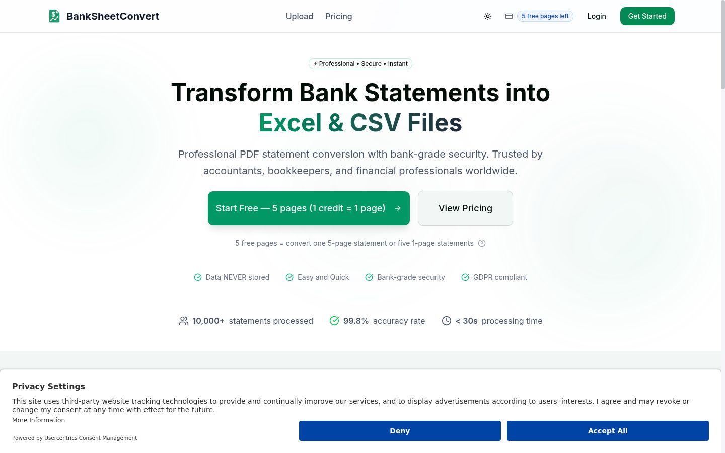 Screenshot of the consent banner shown before any interaction