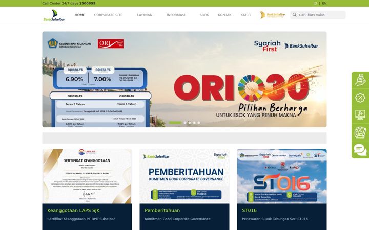 Screenshot of banksulselbar.co.id