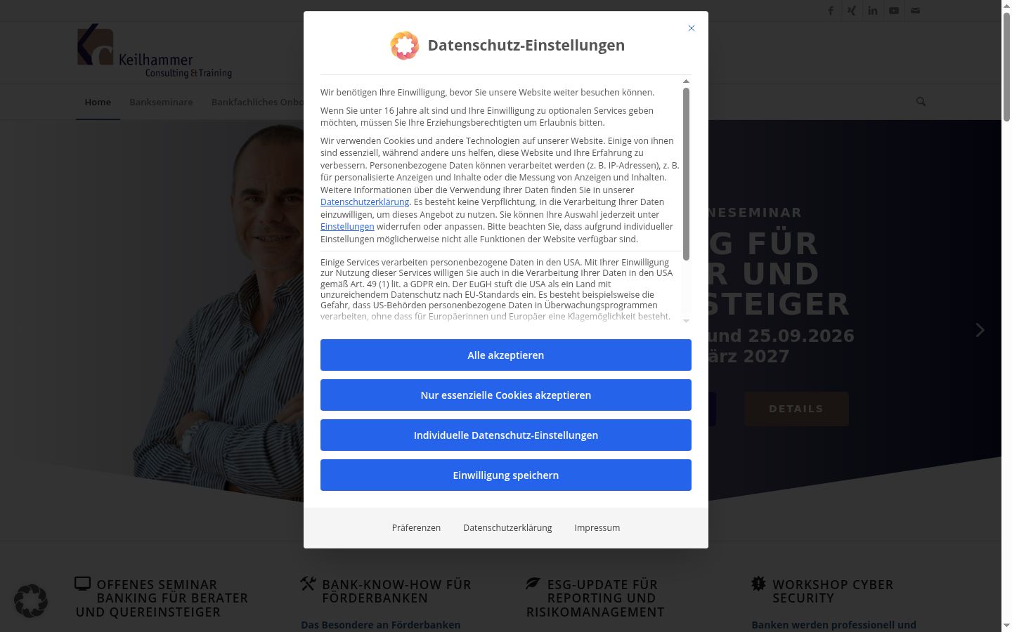 Skærmbillede af samtykkebanneret, som det blev vist før nogen interaktion