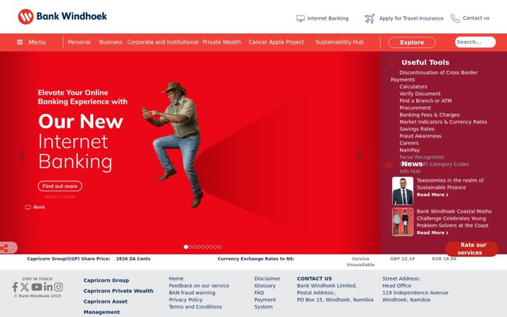 Screenshot of bankwindhoek.com.na
