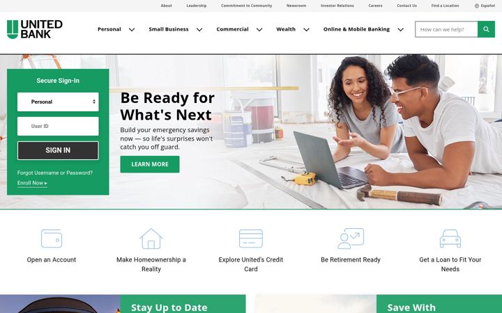 Screenshot of bankwithunited.com