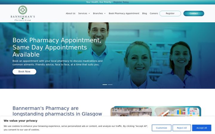 Screenshot of bannermanspharmacy.co.uk