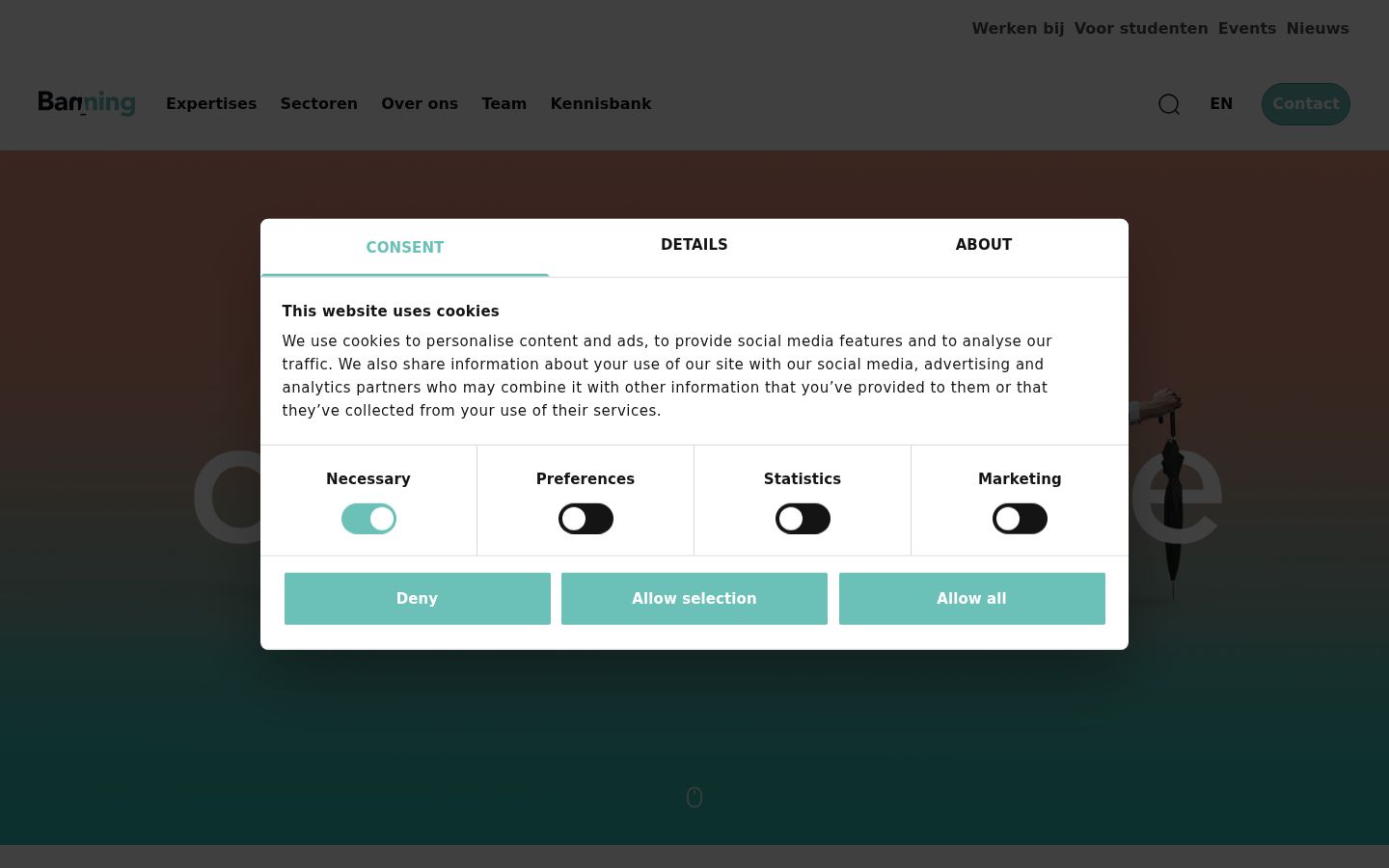 Capture d'écran de la bannière de consentement affichée avant toute interaction