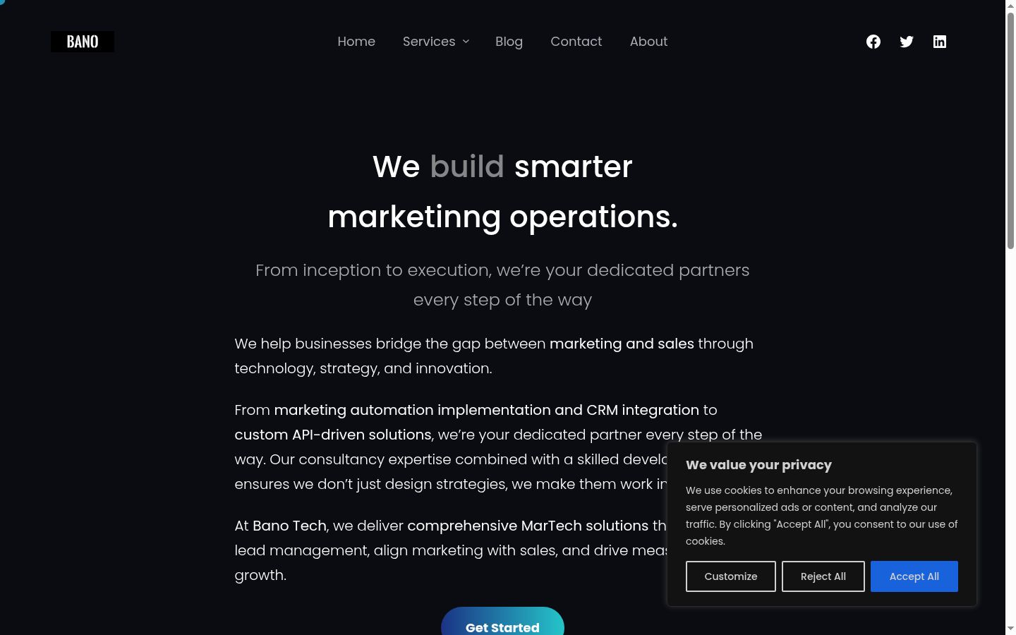 Screenshot of the consent banner shown before any interaction