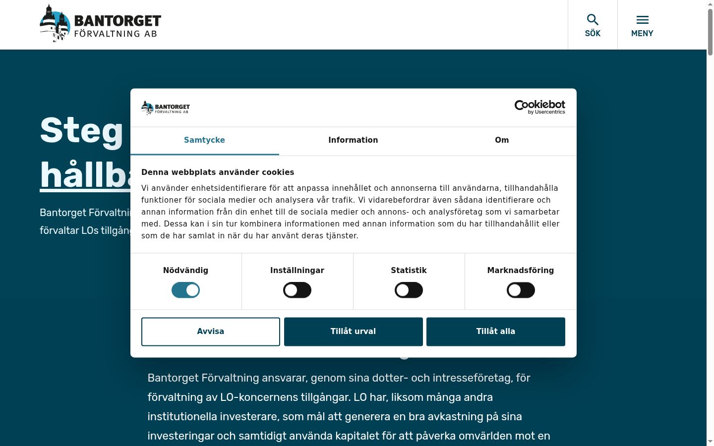 Skærmbillede af samtykkebanneret, som det blev vist før nogen interaktion