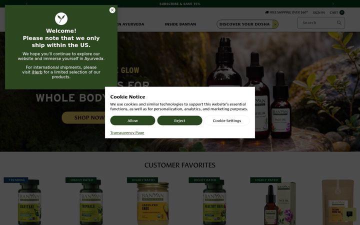 Screenshot of banyanbotanicals.com