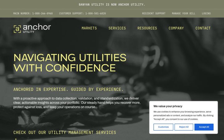 Screenshot of banyanutility.com
