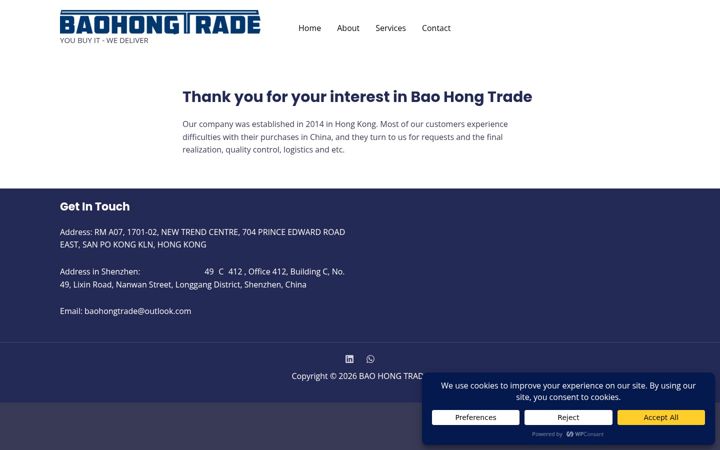 Screenshot of baohongtrade.com