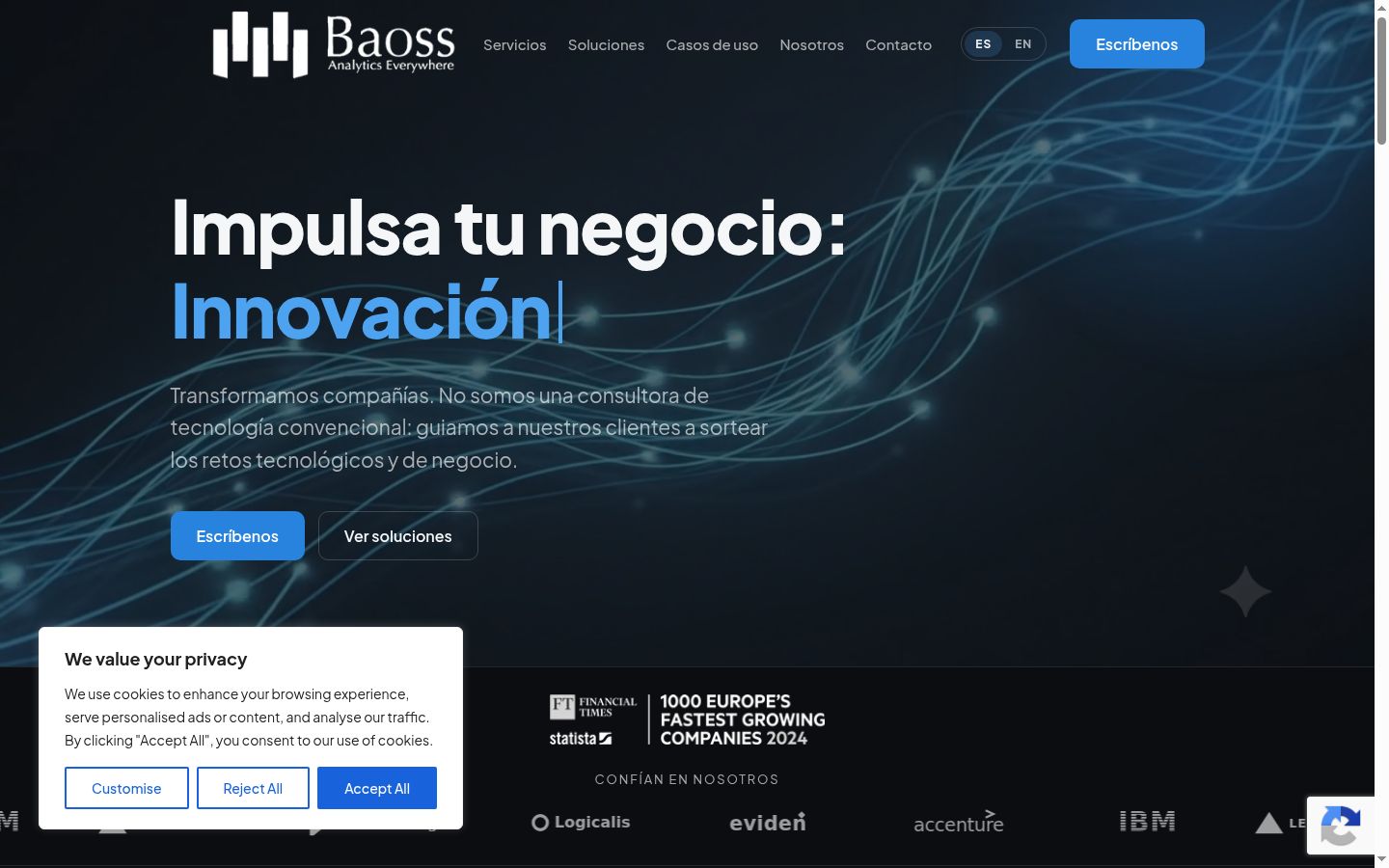 Captura de ecrã do banner de consentimento apresentado antes de qualquer interação