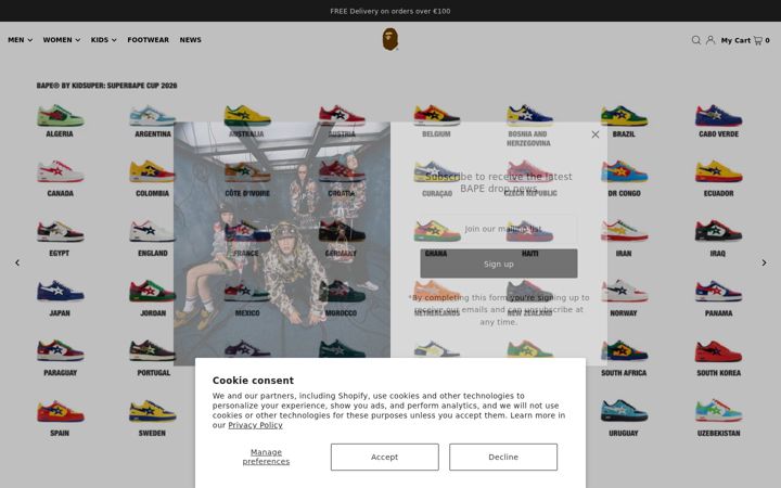 Skjermbilde av bape.com